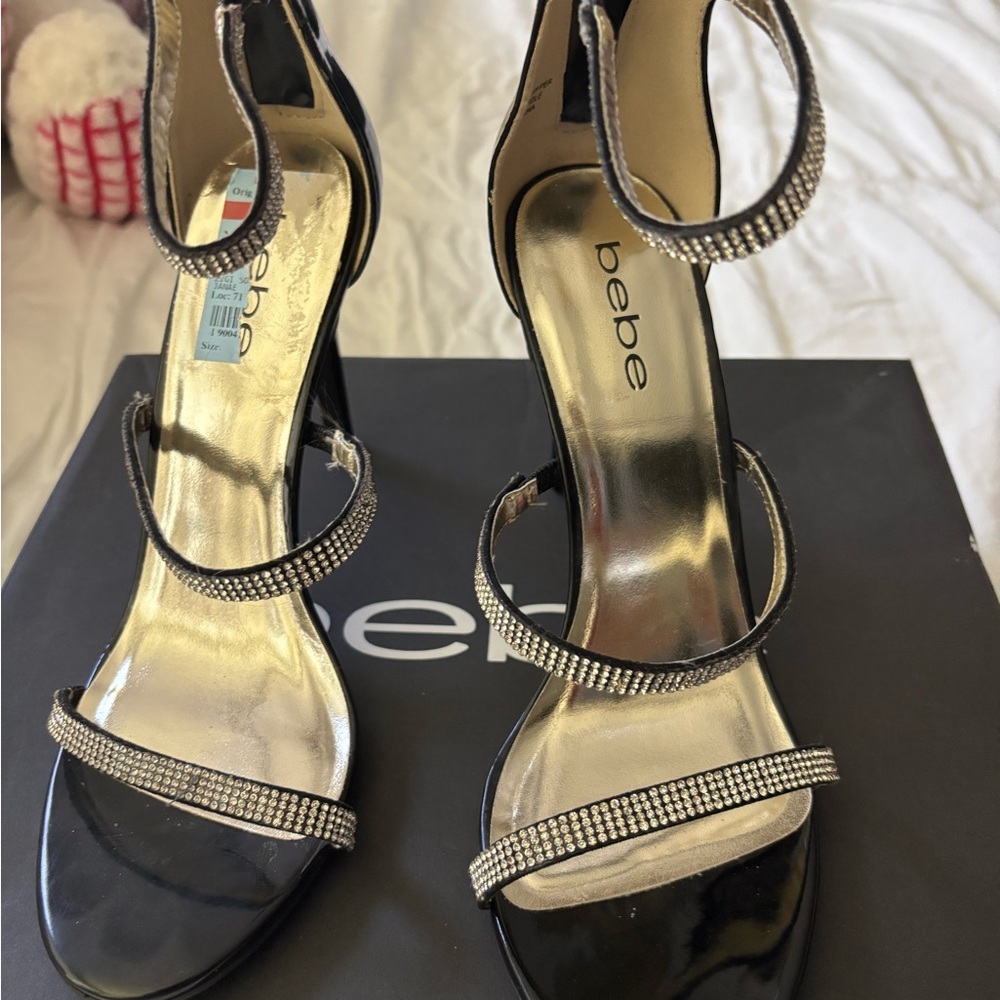 Bebe Black and Silver Rhinestone Heels